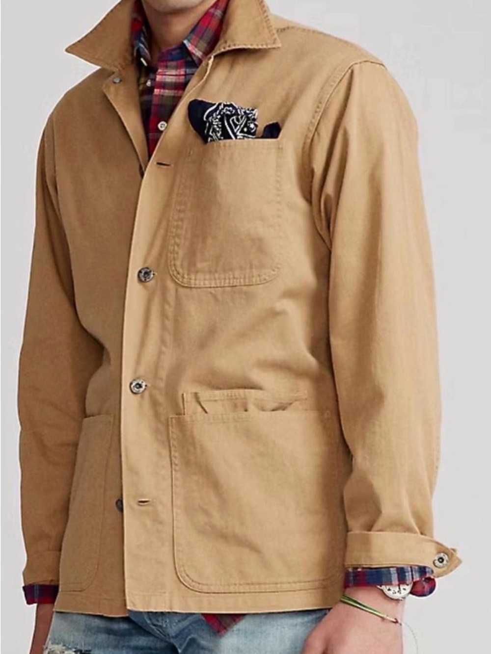 Polo Ralph Lauren Twill Utility Overshirt Chore Jacket Tan Men's Sz XL Like New